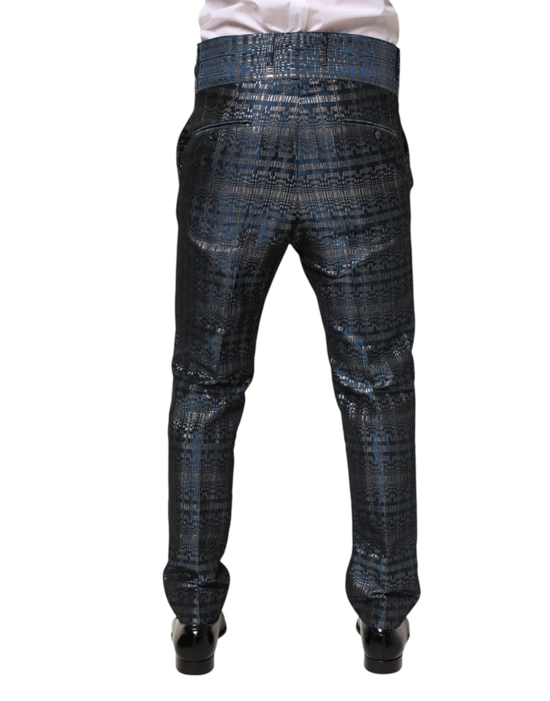 Dolce &amp; Gabbana Blue Silver Shiny Silk Skinny Men Trouser Pants