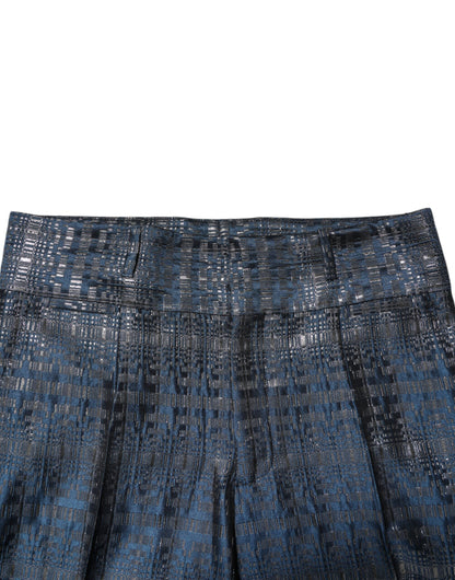Dolce & Gabbana Blue Silver Shiny Silk Skinny Men Trouser Pants