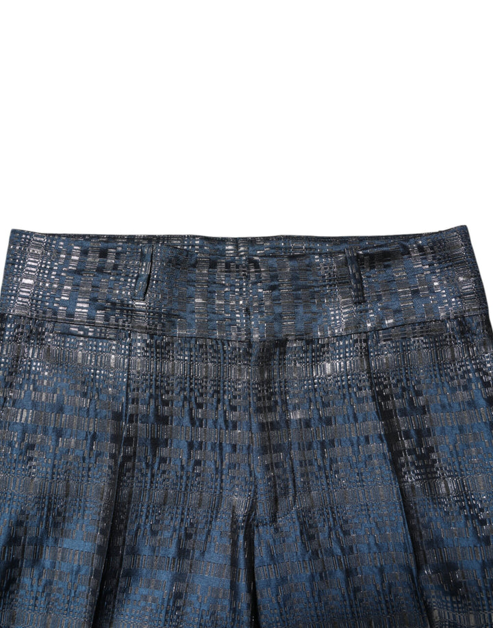 Dolce &amp; Gabbana Blue Silver Shiny Silk Skinny Men Trouser Pants