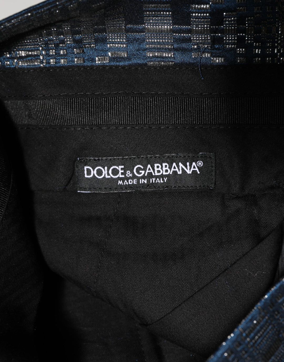 Dolce &amp; Gabbana Blue Silver Shiny Silk Skinny Men Trouser Pants