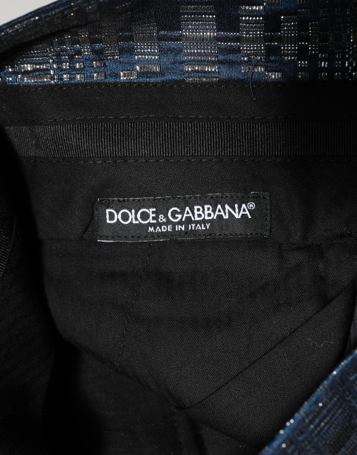 Dolce &amp; Gabbana Blue Silver Shiny Silk Skinny Men Trouser Pants