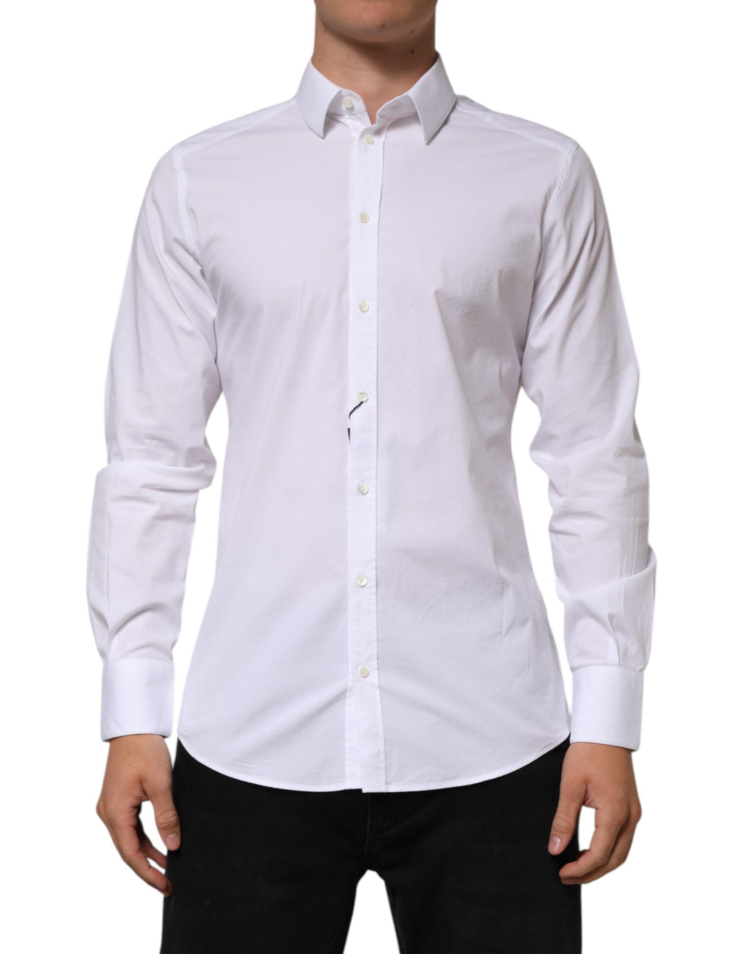 Dolce &amp; Gabbana White Cotton GOLD Long Sleeves Formal Men Shirt