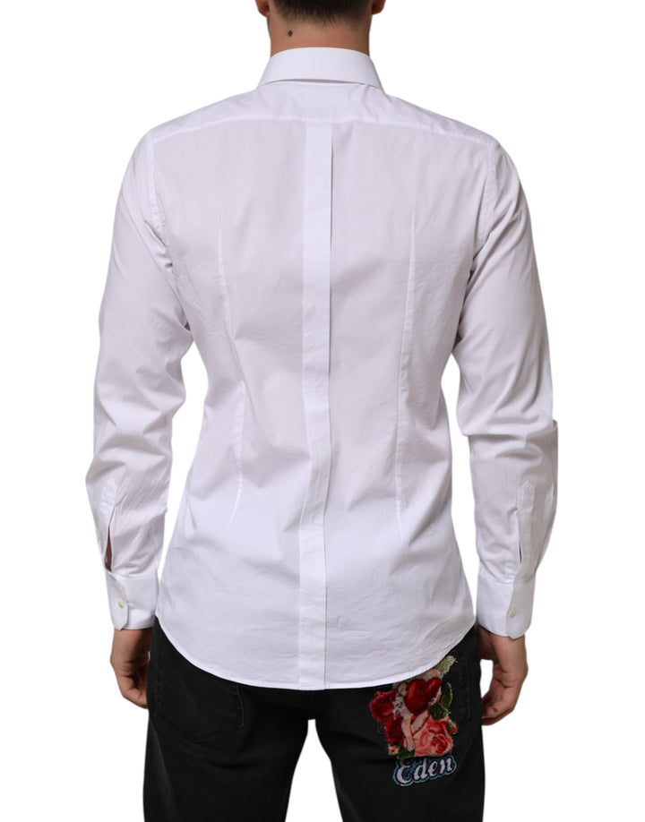 Dolce &amp; Gabbana White Cotton GOLD Long Sleeves Formal Men Shirt