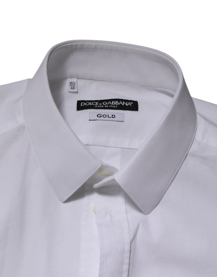Dolce &amp; Gabbana White Cotton GOLD Long Sleeves Formal Men Shirt