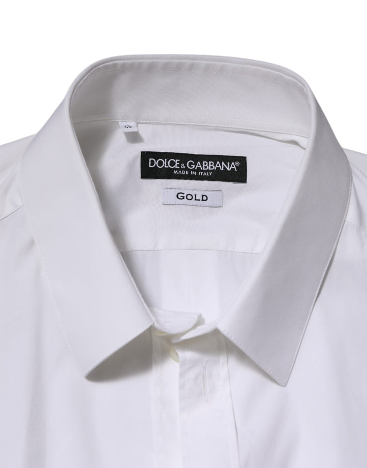 Dolce &amp; Gabbana White Cotton GOLD Long Sleeves Formal Shirt