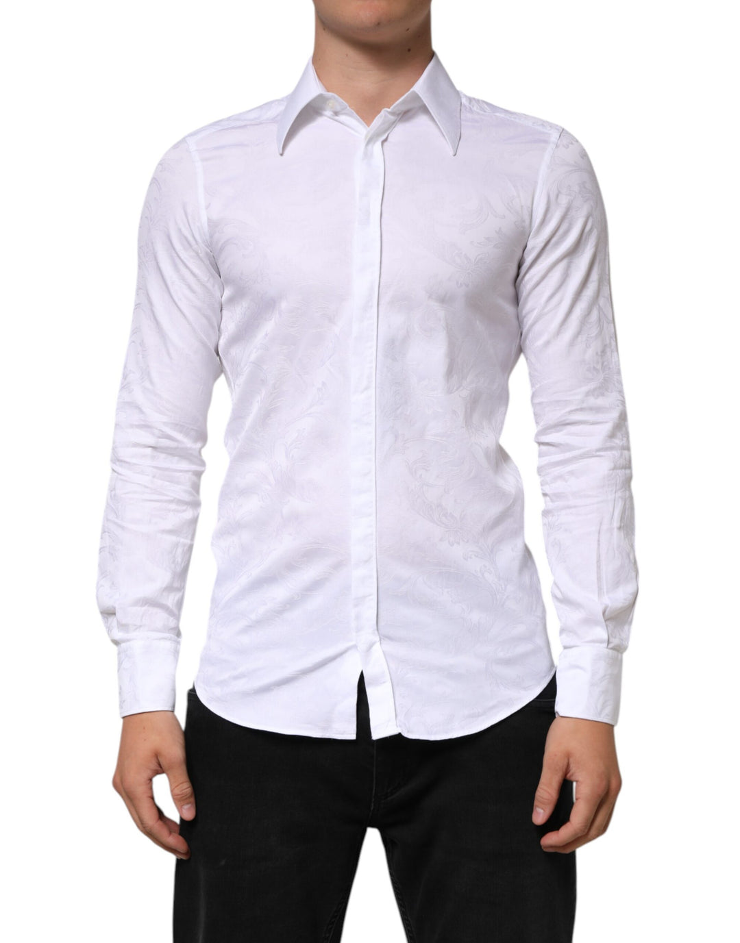 Dolce &amp; Gabbana White Cotton MARTINI Paisley Jacquard Shirt