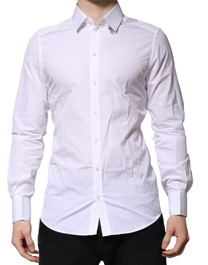 Dolce &amp; Gabbana White Cotton GOLD Long Sleeves Formal Shirt