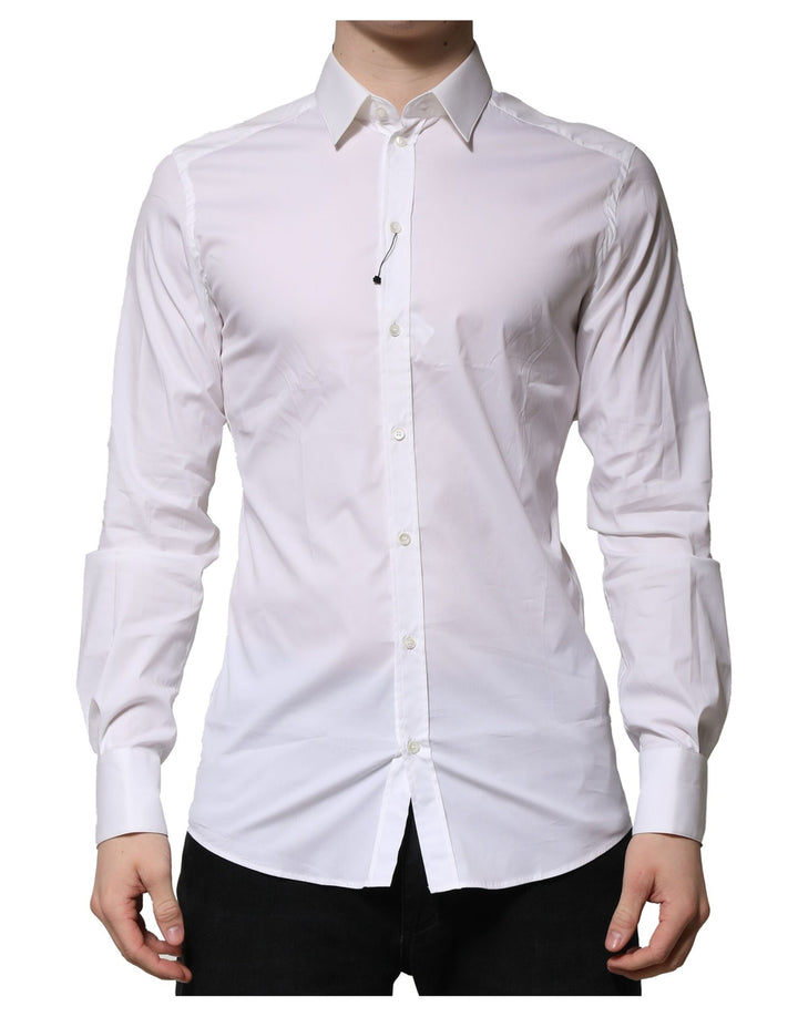 Dolce &amp; Gabbana White Cotton GOLD Long Sleeves Formal Shirt