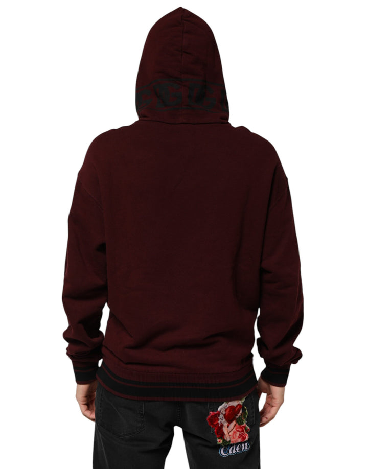 Dolce &amp; Gabbana Burgundy Cotton Plaid Lined Men Hoodie Sweater
