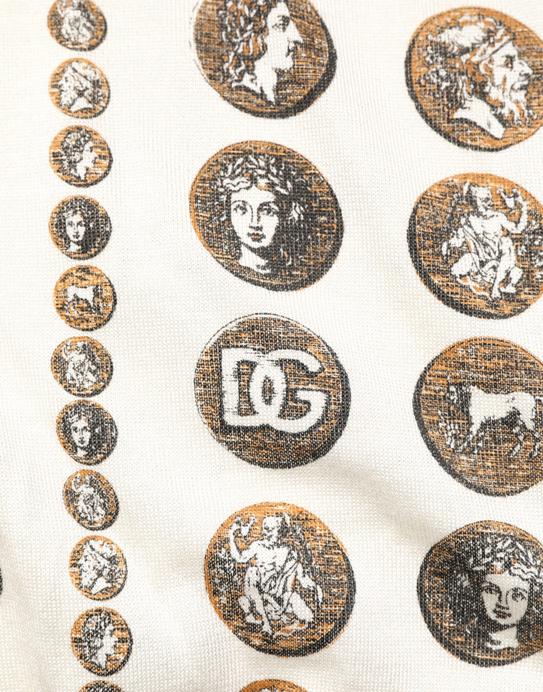 Dolce &amp; Gabbana Silk Ivory Coin Print Logo Men Polo T-shirt