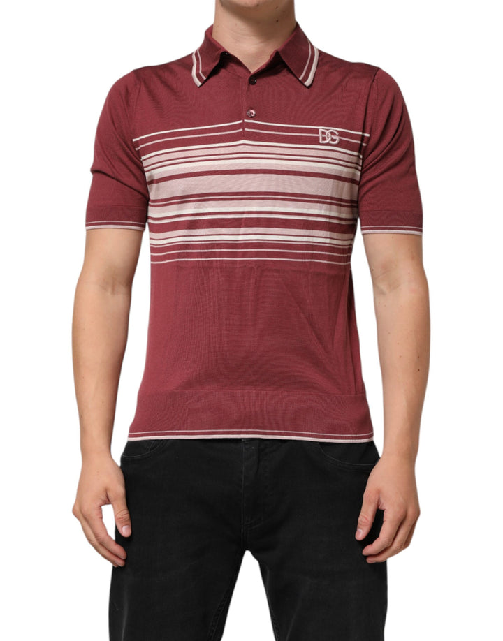 Dolce &amp; Gabbana Cotton Burgundy Striped DG Logo Polo  T-shirt