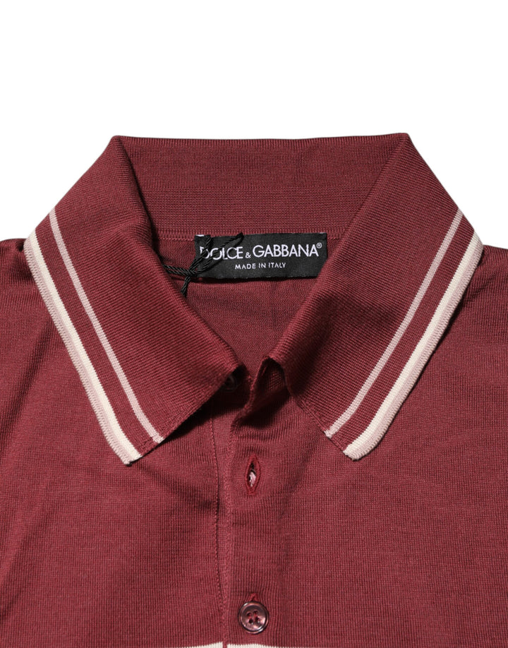 Dolce &amp; Gabbana Cotton Burgundy Striped DG Logo Polo  T-shirt