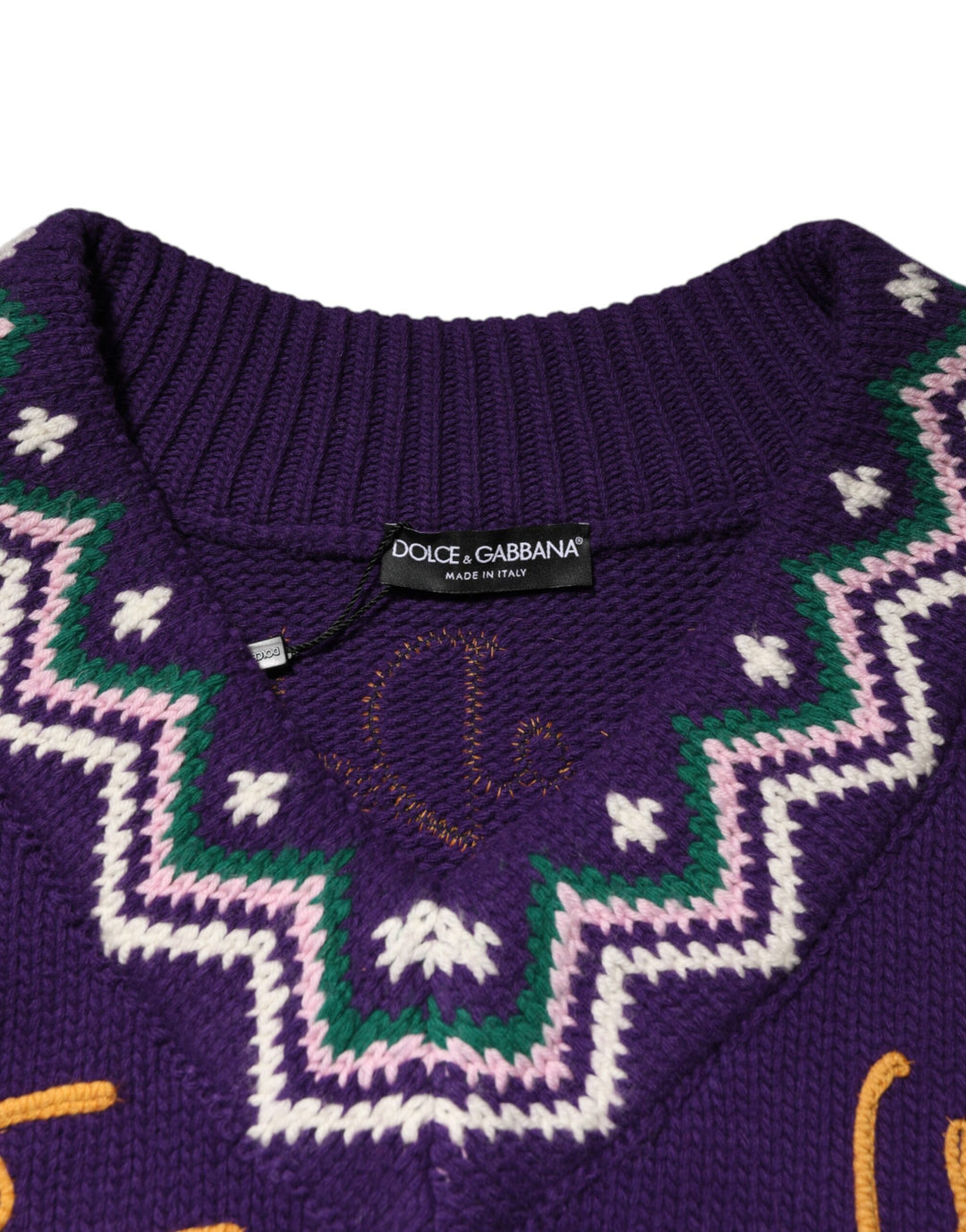 Dolce &amp; Gabbana Purple Wool DG Logo Men Knit Pullover Sweater