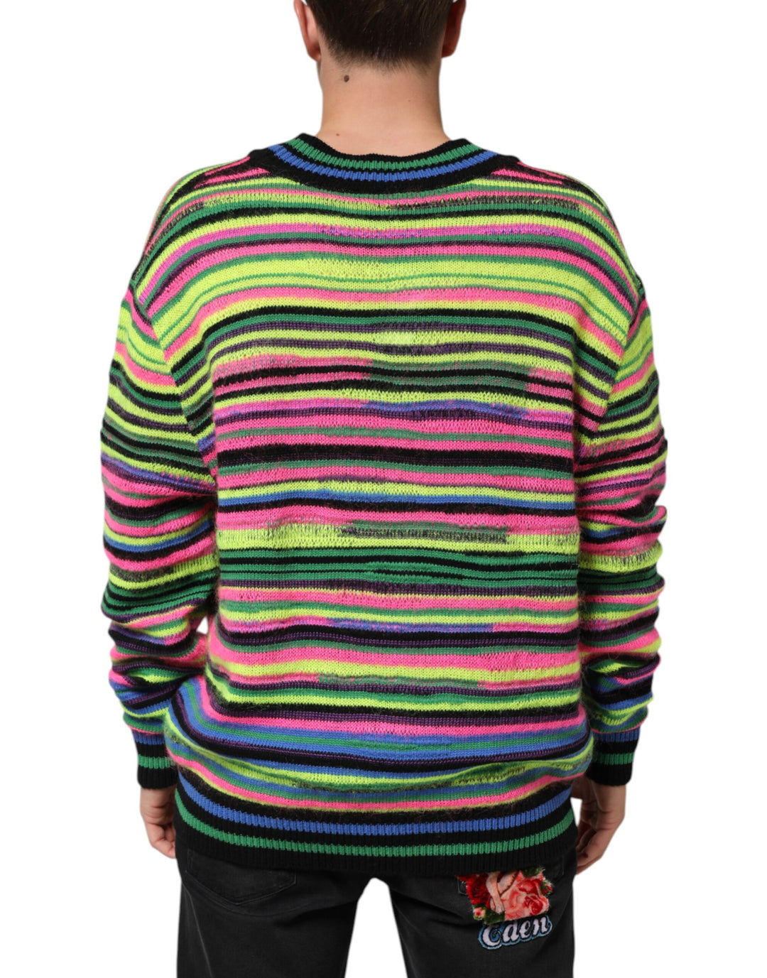 Dolce &amp; Gabbana Multicolor DG Logo V-Neck Knit Pullover Sweater