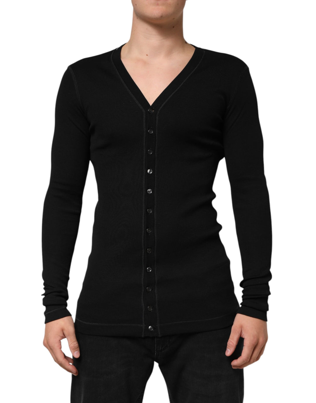 Dolce &amp; Gabbana Black Cotton Button Up Men Cardigan Sweater