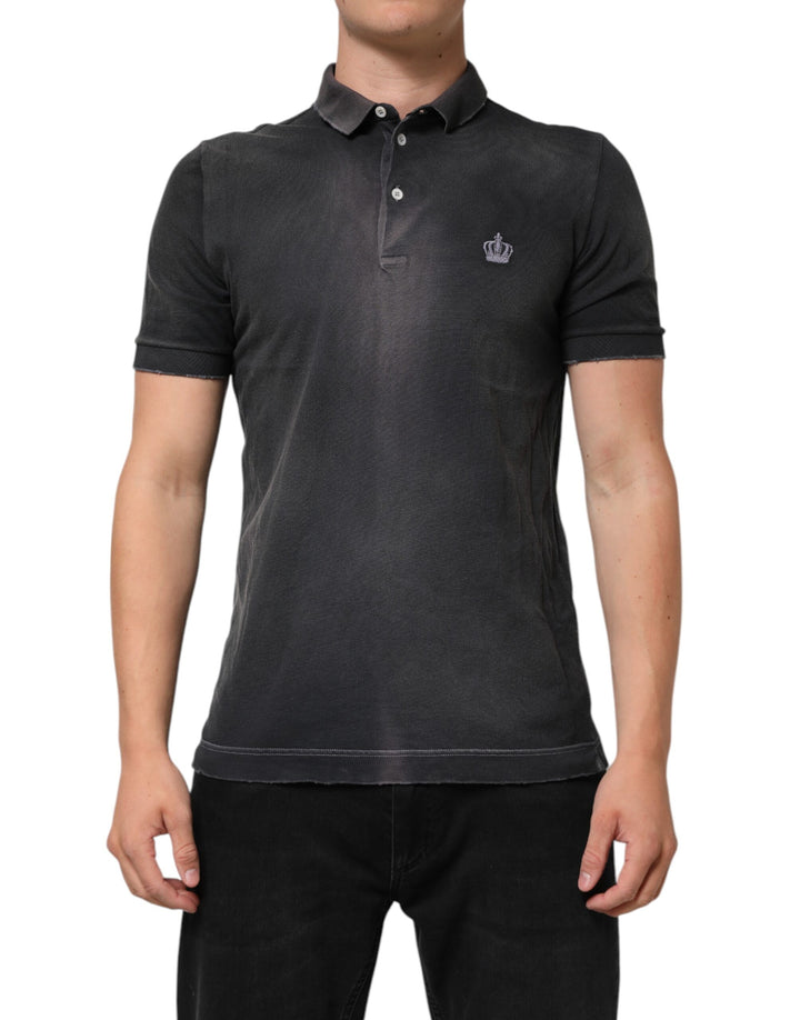 Dolce &amp; Gabbana Gray Cotton Crown Collared Men Polo T-shirt