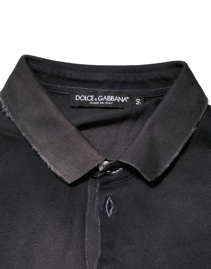 Dolce &amp; Gabbana Gray Cotton Crown Collared Men Polo T-shirt