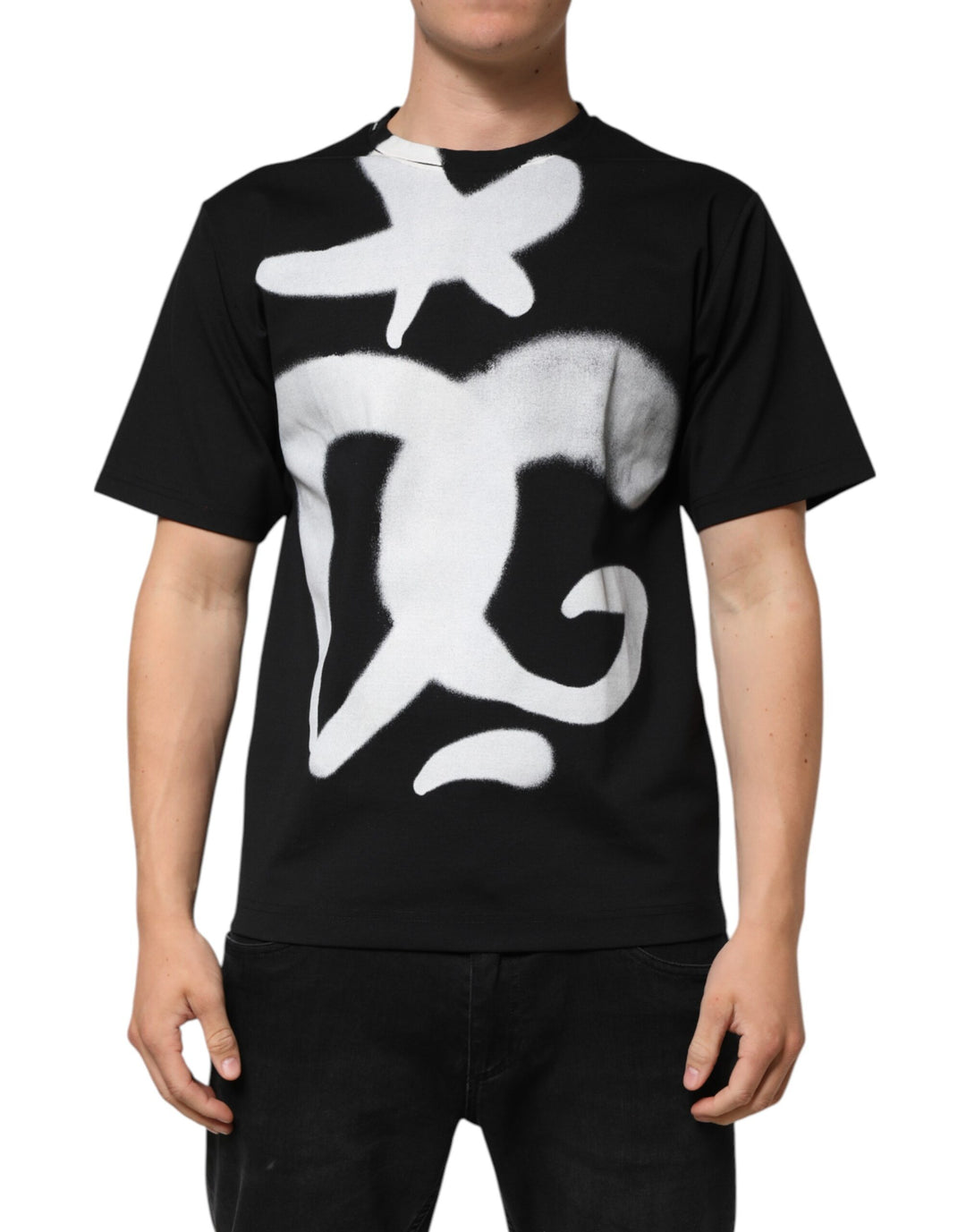 Dolce &amp; Gabbana Black Cotton DG Logo Graffiti Short Sleeve T-shirt