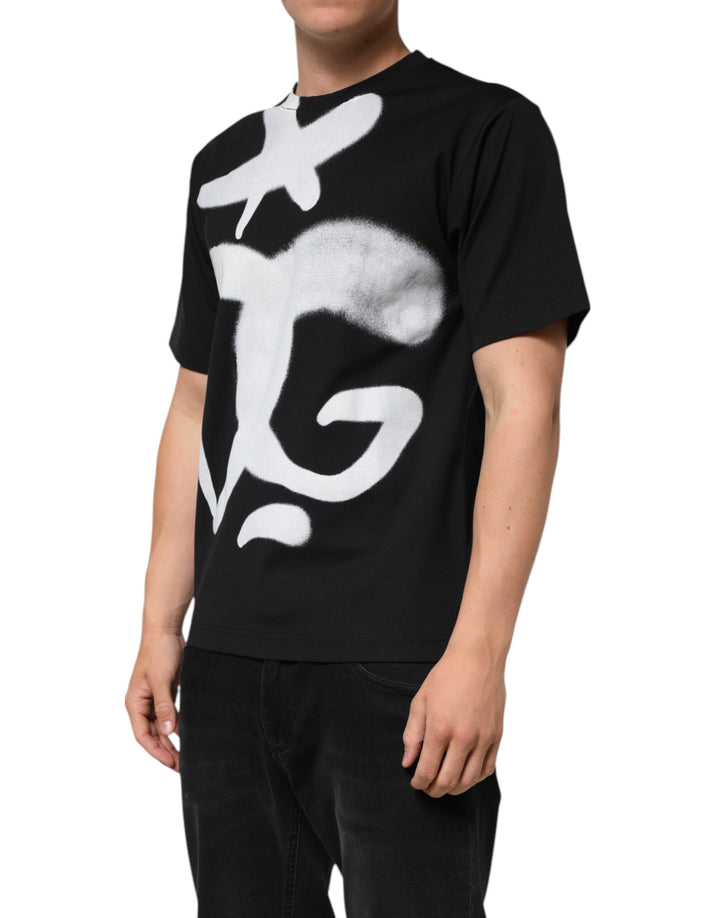 Dolce &amp; Gabbana Black Cotton DG Logo Graffiti Short Sleeve T-shirt