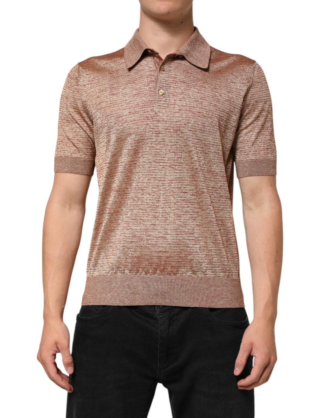Dolce &amp; Gabbana Brown Silk Textured Short Sleeve Polo T-shirt
