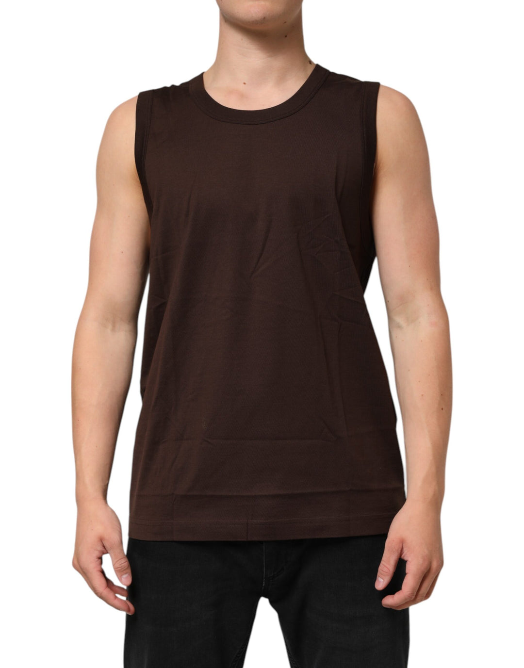 Dolce &amp; Gabbana Brown Cotton Sleeveless Underwear Men Tank Top