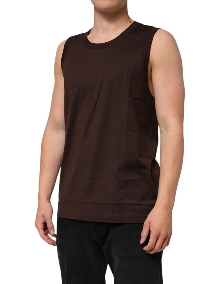 Dolce &amp; Gabbana Brown Cotton Sleeveless Underwear Men Tank Top