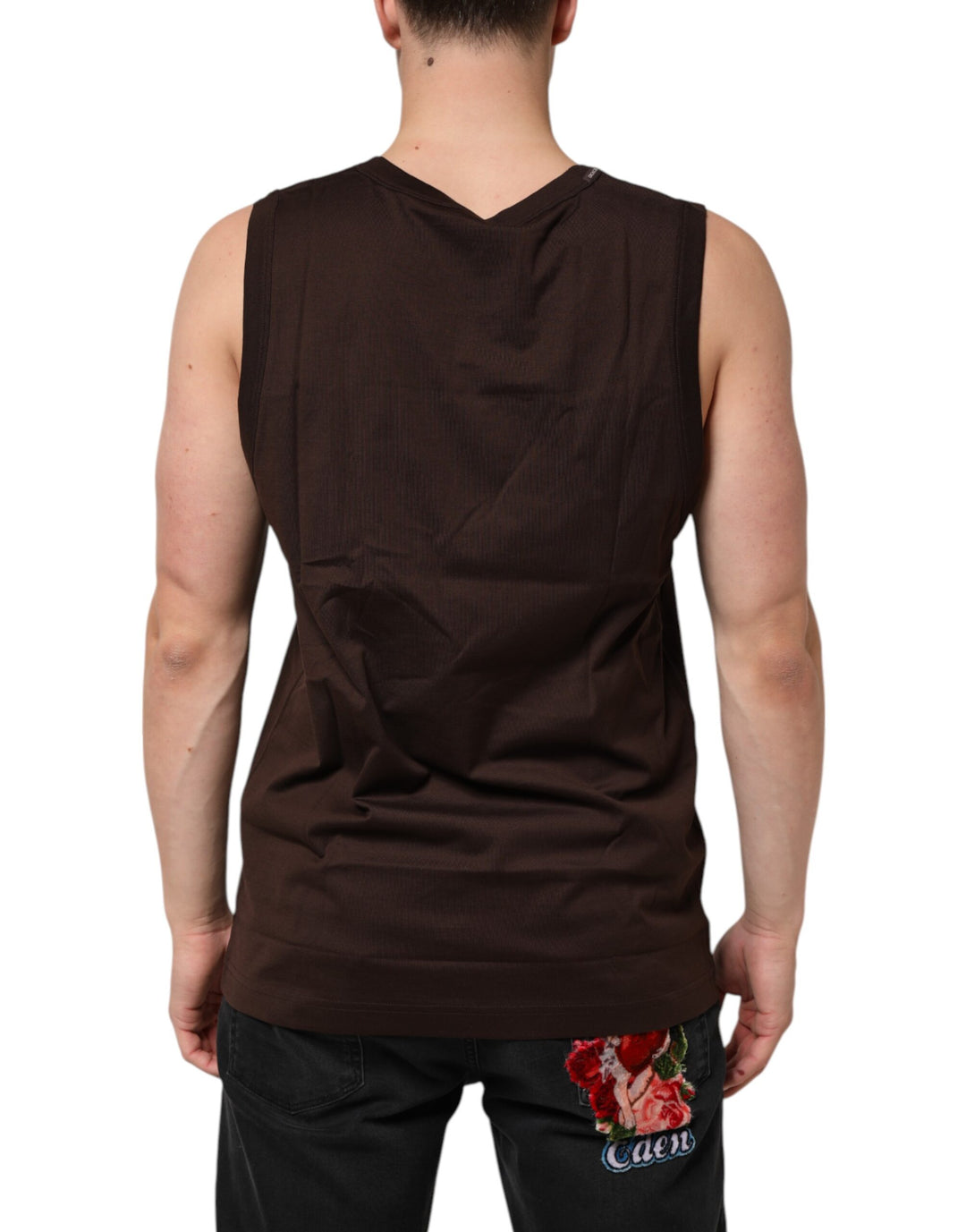 Dolce &amp; Gabbana Brown Cotton Sleeveless Underwear Men Tank Top