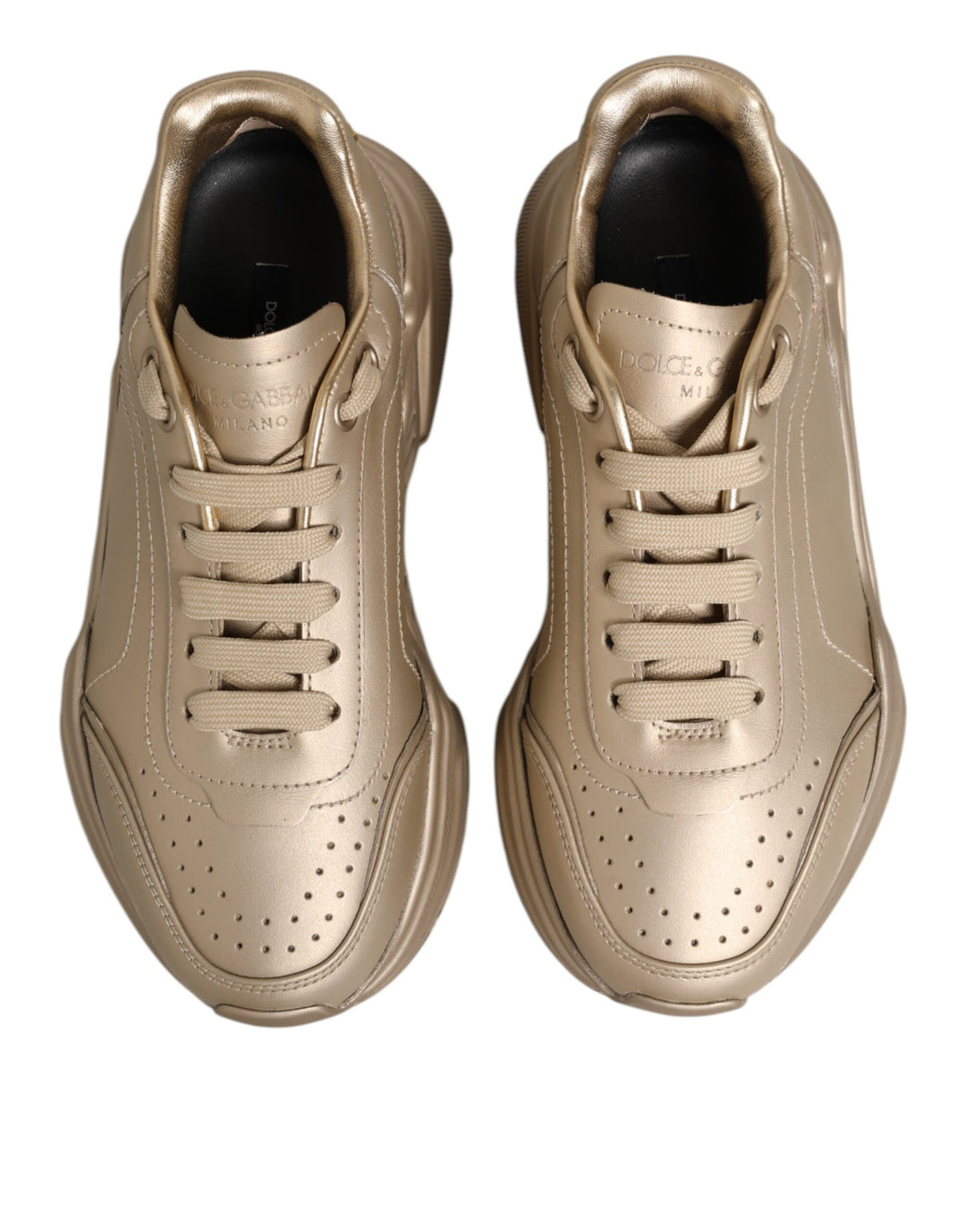 Dolce &amp; Gabbana Gold Leather Daymaster Women Sneaker Shoes