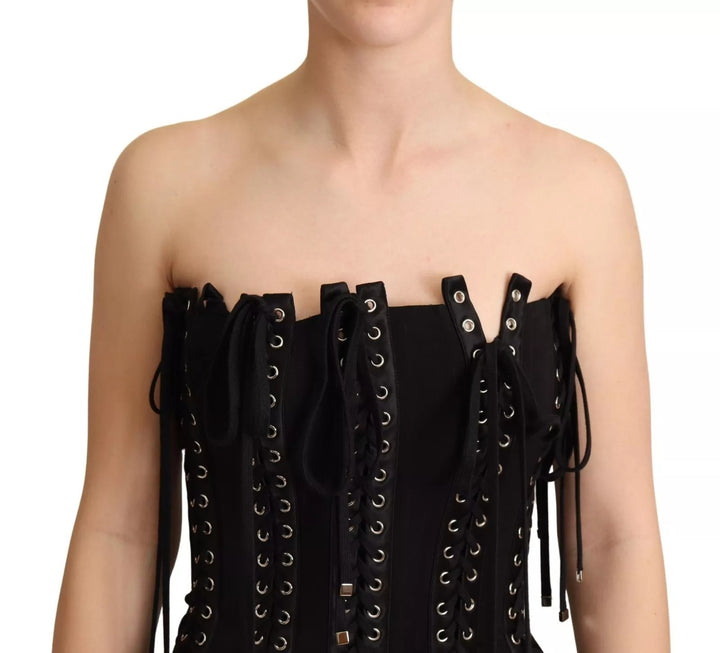 Dolce &amp; Gabbana Black Cady Sleeveless Lace Up Bodycon Dress