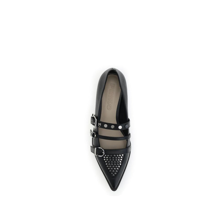 PINKO Black Calf Leather Bos Taurus Ballet Flats