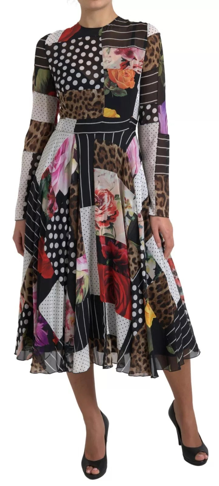 Dolce &amp; Gabbana Multicolor Patchwork Floral Leopard Dress