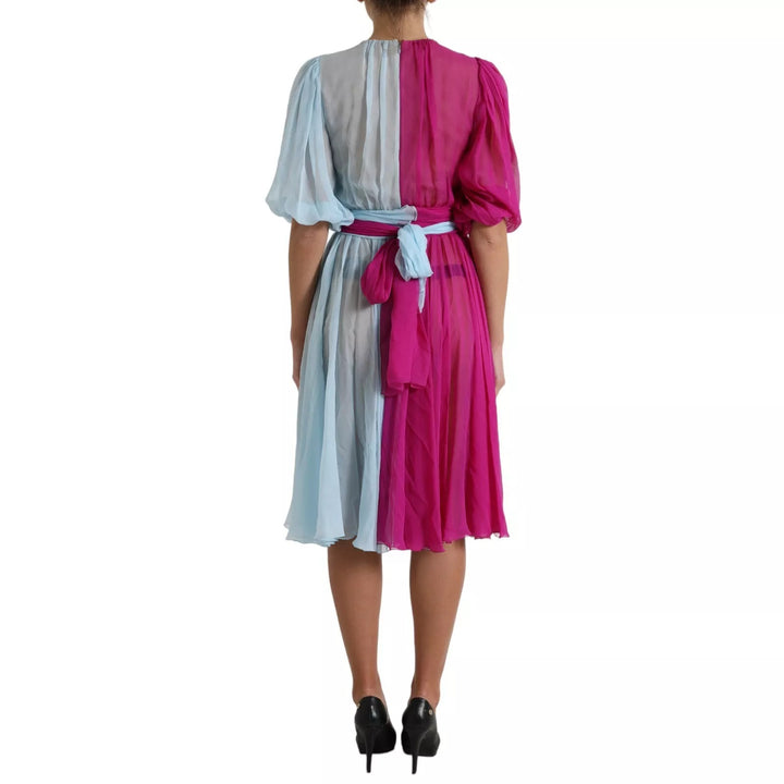 Dolce &amp; Gabbana Light Blue Silk Two Tone Midi Dress