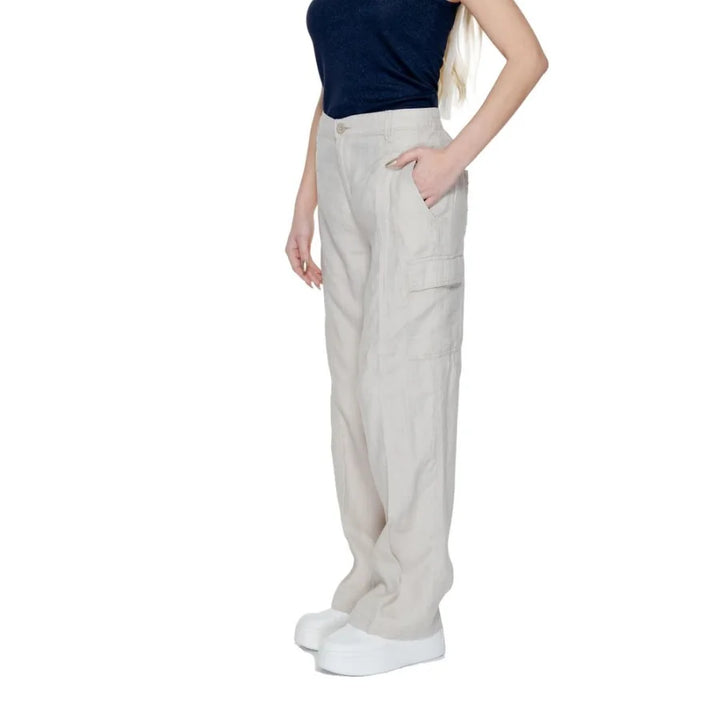 Street One Beige Linen Flared Pants