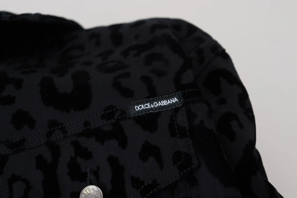 Dolce & Gabbana Trucker Jackets - Cotton Black Leopard Long Sleeve Denim Jacket