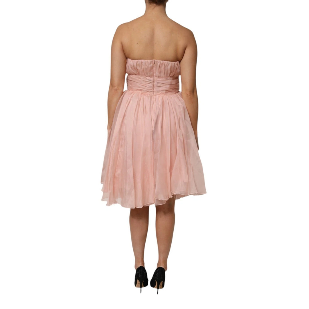 Dolce &amp; Gabbana Pink Silk Chiffon A-line Pleated Midi Dress