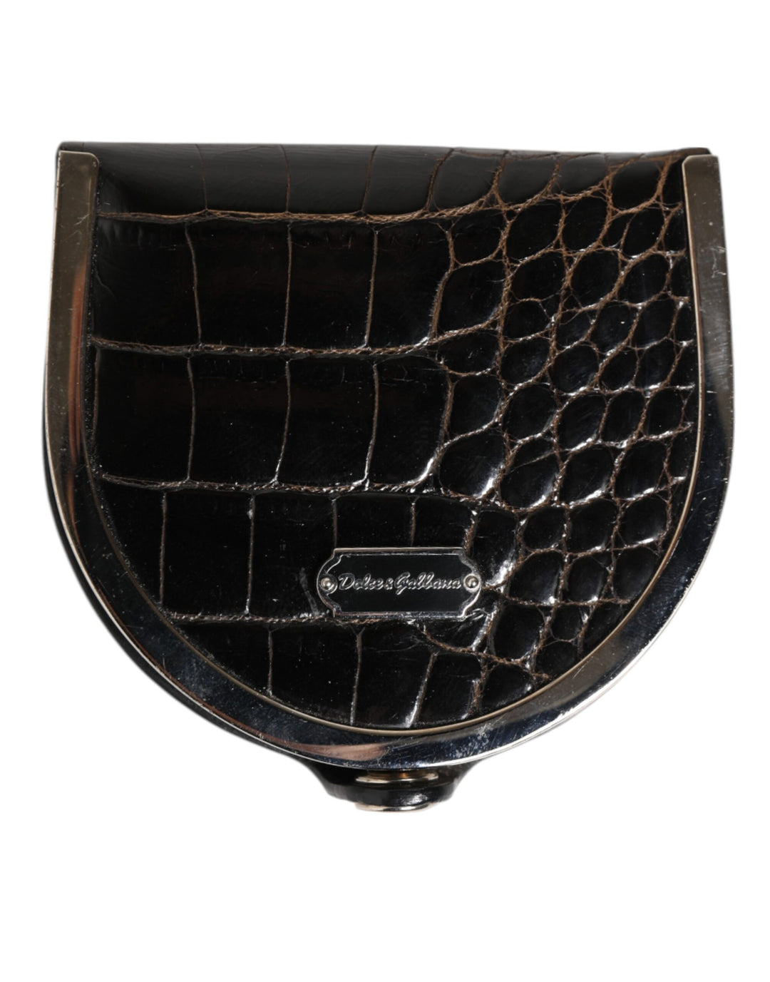 Dolce &amp; Gabbana Black Polished Crocodile Leather Mens Coin Purse Wallet
