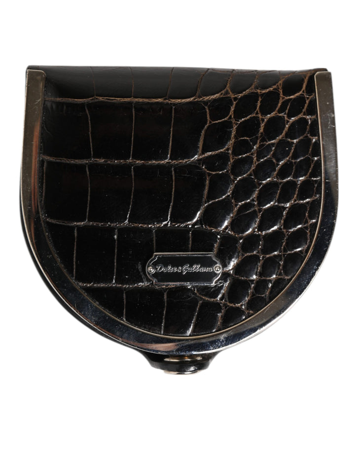 Dolce &amp; Gabbana Black Polished Crocodile Leather Mens Coin Purse Wallet