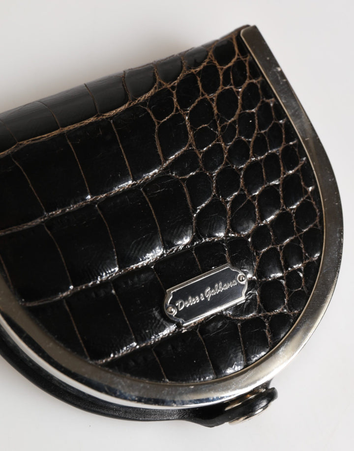 Dolce &amp; Gabbana Black Polished Crocodile Leather Mens Coin Purse Wallet