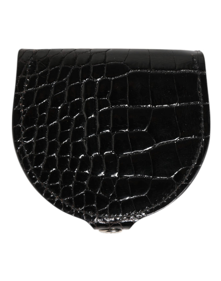 Dolce &amp; Gabbana Black Polished Crocodile Leather Mens Coin Purse Wallet