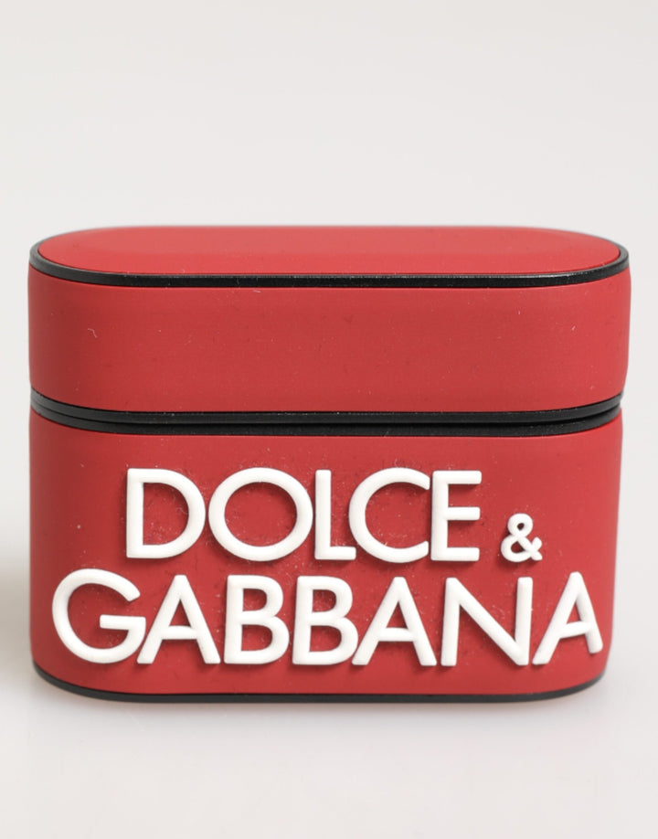Dolce &amp; Gabbana Red White Silicone Embossed Logo Accessory Airpods Case