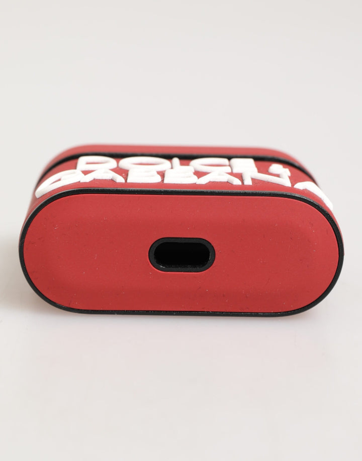 Dolce &amp; Gabbana Red White Silicone Embossed Logo Accessory Airpods Case