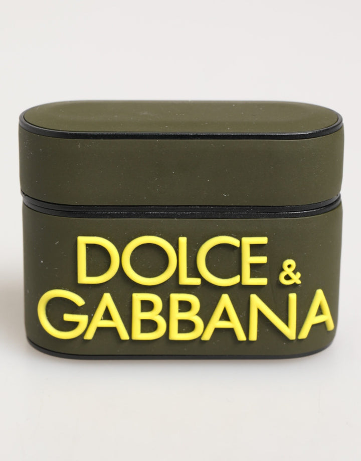 Dolce &amp; Gabbana Army Green Rubber Logo Embossed Accessory  Airpods Case