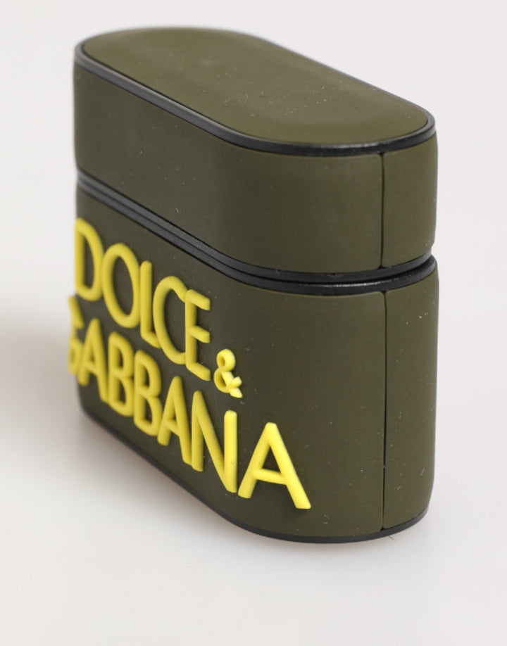 Dolce &amp; Gabbana Army Green Rubber Logo Embossed Accessory  Airpods Case