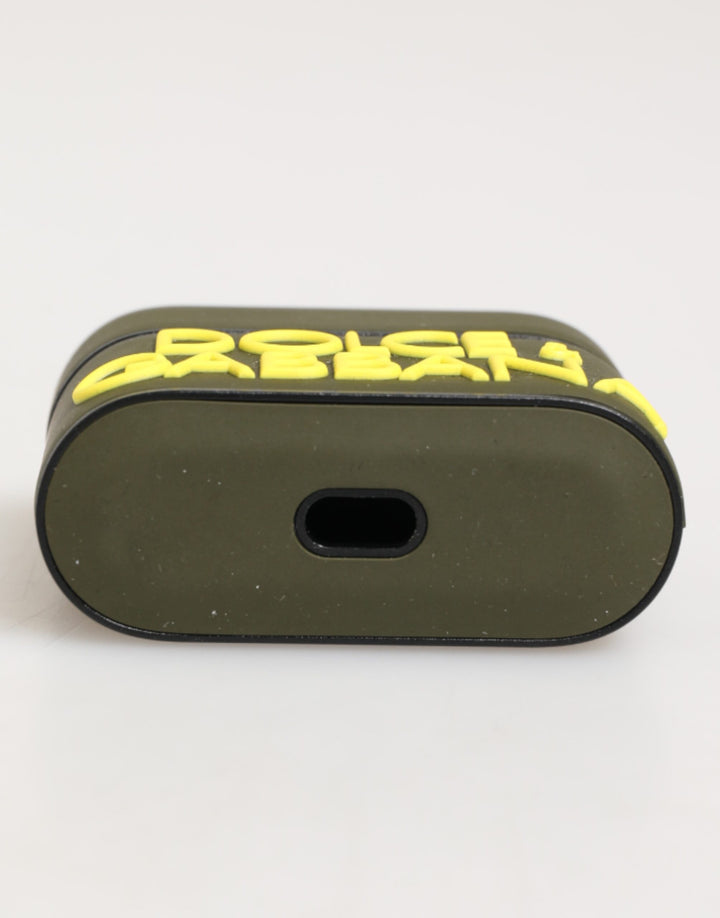 Dolce &amp; Gabbana Army Green Rubber Logo Embossed Accessory  Airpods Case