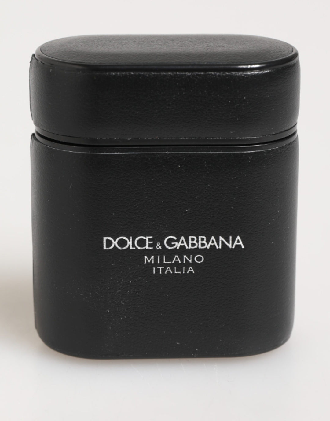 Dolce &amp; Gabbana Black Calfskin Leather Logo Print Flip Holder Airpods Case
