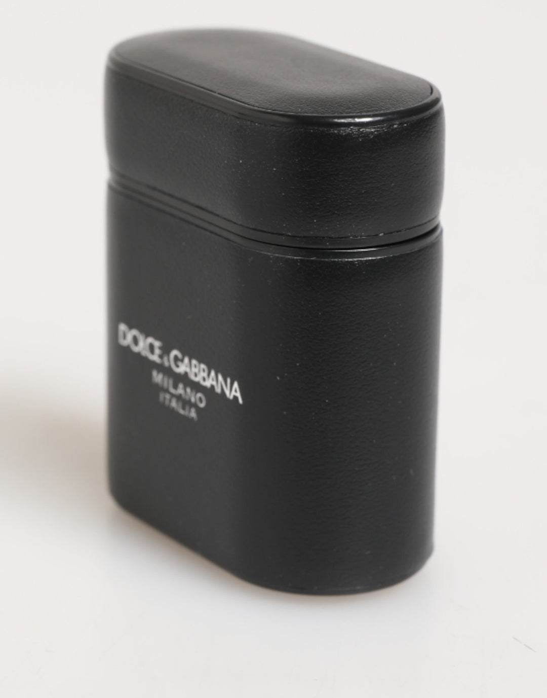 Dolce &amp; Gabbana Black Calfskin Leather Logo Print Flip Holder Airpods Case