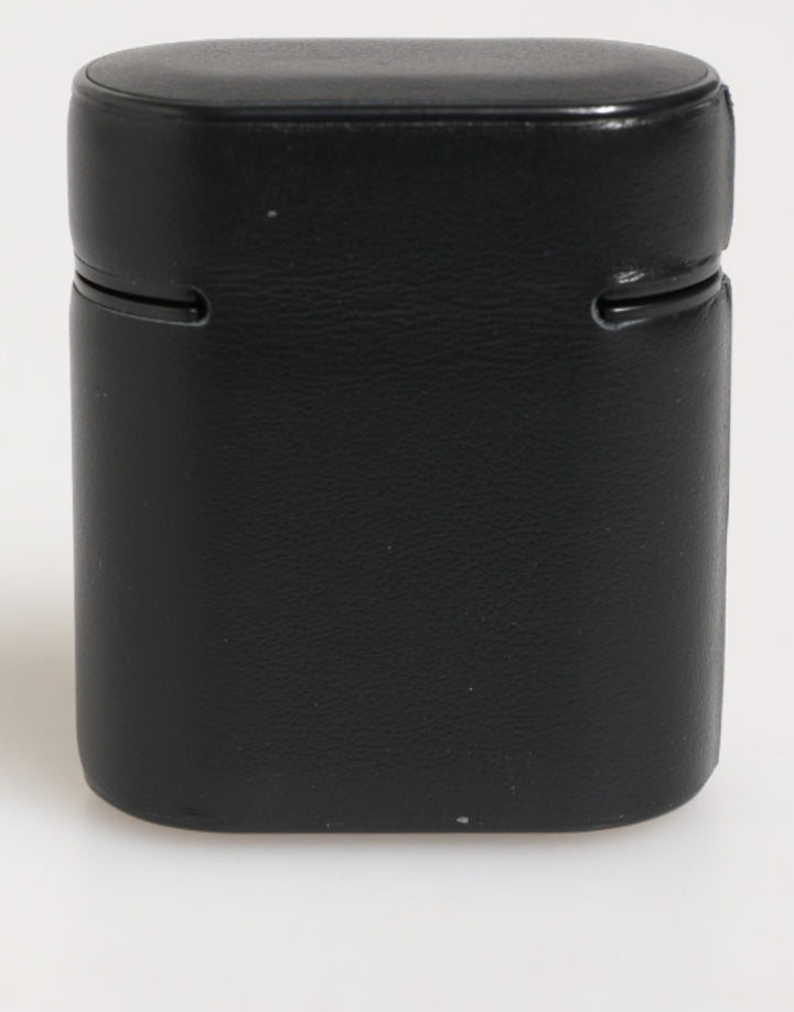 Dolce &amp; Gabbana Black Calfskin Leather Logo Print Flip Holder Airpods Case