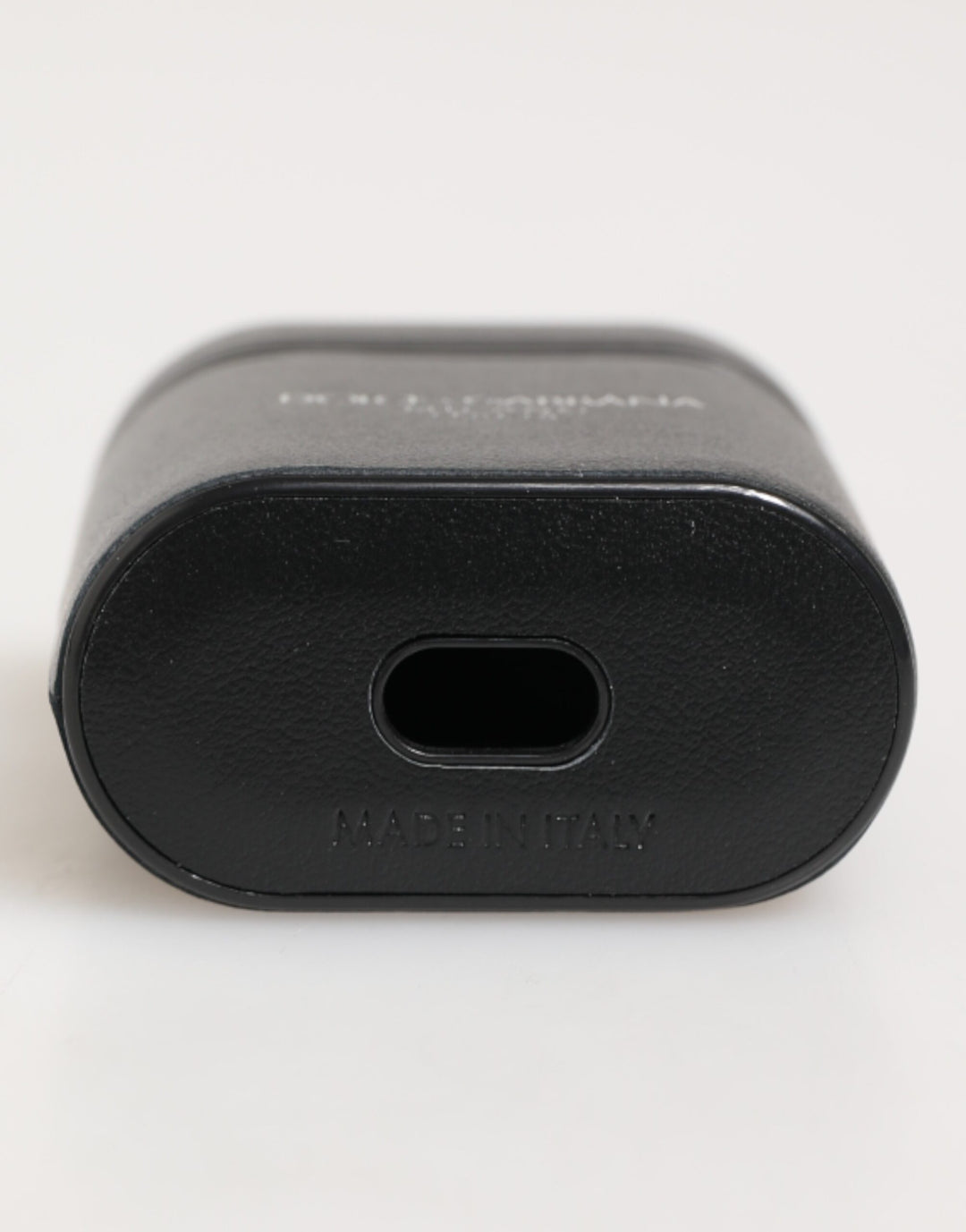 Dolce &amp; Gabbana Black Calfskin Leather Logo Print Flip Holder Airpods Case