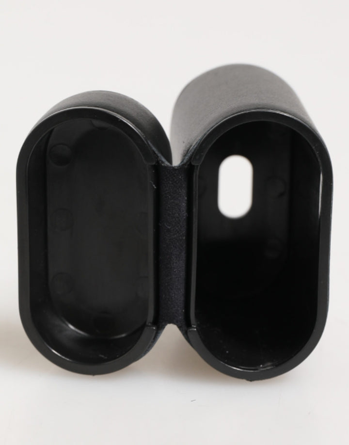 Dolce &amp; Gabbana Black Calfskin Leather Logo Print Flip Holder Airpods Case