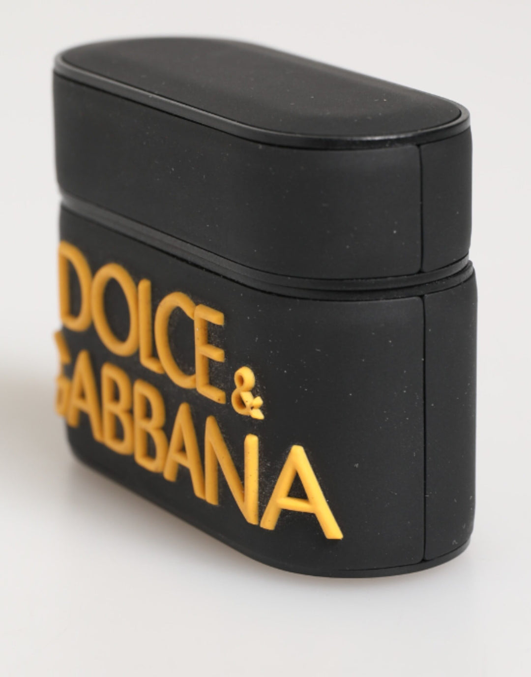 Dolce &amp; Gabbana Black Yellow Rubber Logo Embossed Accessory Airpods Case